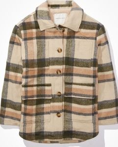 American eagle sherpa plaid shirt jacket